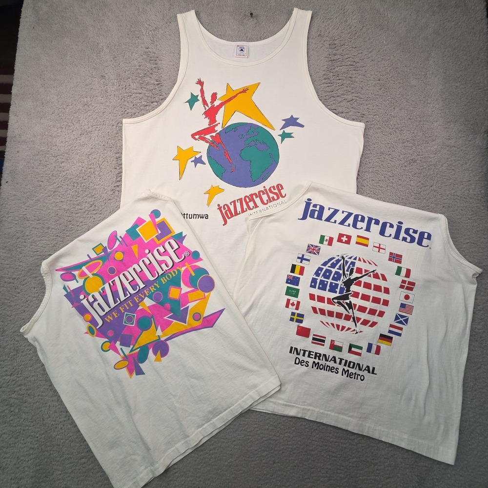 Vtg Anvil Jazzercise Tank Mens XL Lot of 3 Single Stitch 90s Gym Richard Simmons